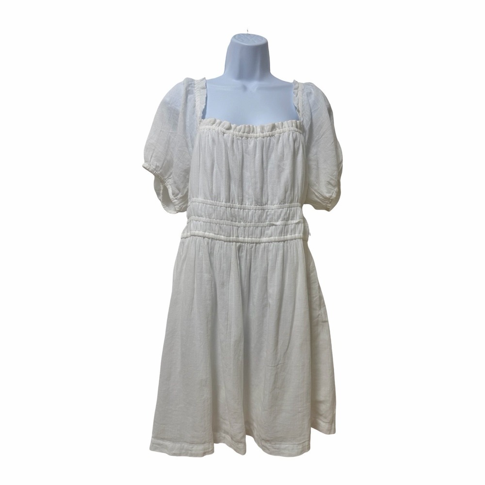 BP Womens Milkmaid Coquette Babydoll Mini Dress Size L White Cottage Smocked